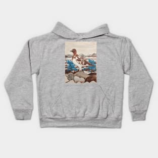 Alaska state bird and flower, the willow ptarmigan and forget-me-not Kids Hoodie